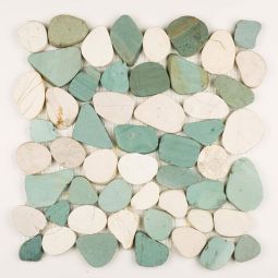 Shaved Pebbles - Green & White 12" x 12" Mosaics