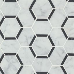 Bedrosians Matisse - White Carrara & Nero Marquina Mosaic 4 Marble Blend