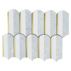 Tesoro Showtime - Thassos & Carrara Honed With Metal Inlay Waterjet Mosaic