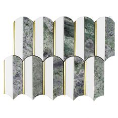 Tesoro Showtime - Thassos & Green Jade Polished With Metal Inlay Waterjet Mosaic