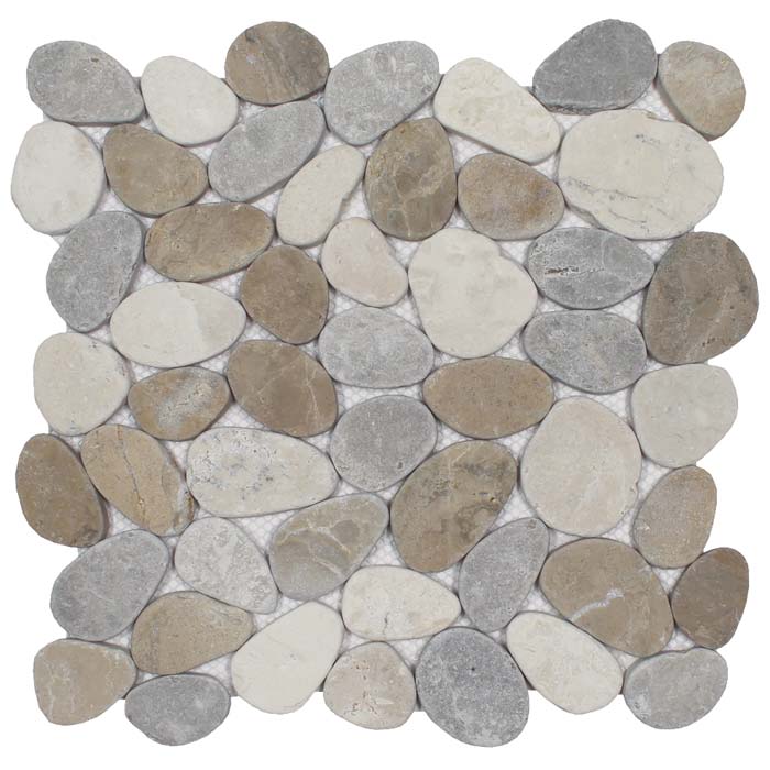 Tesoro Ocean Stones Coin Light Grey/Tan/White Pebble Mosaic