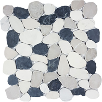 Tesoro Ocean Stones Black White Tan Sliced Pebble Mosaic Tesoro Ocean Stones Black White