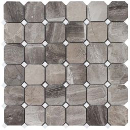 Tesoro Metropolitan City Gray - Octagon Dot Polished Marble Mosaic