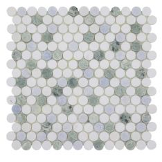Penny Round Bianco Venato with Blue Celeste & Ming Green