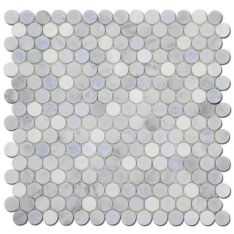 Penny Round Bianco Venato with Carrara & Blue Celeste