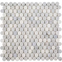 Penny Round Bianco Venato with Carrara & Blue Celeste